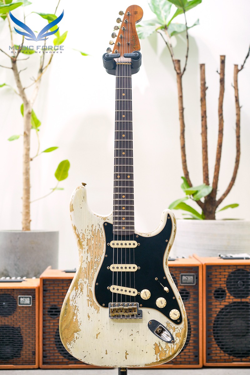 [2024 Summer Sale! (~7/31까지)] Fender Custom Shop Limited Edition Poblano Strat Super Heavy Relic (Ash Body)-Aged Olympic White w/Roasted Maple Neck &amp; Black Pickguard (2022년산/신품) - CZ557069