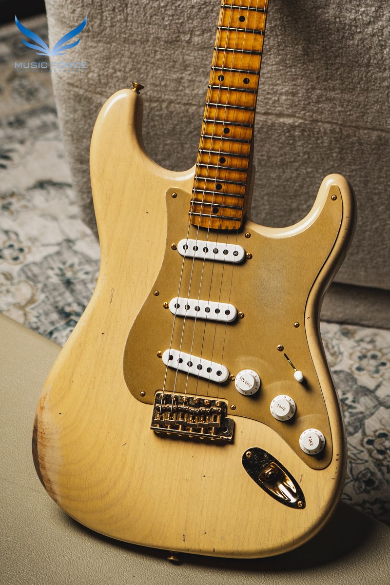 [2024 Summer Sale! (~7/31까지)] Fender Custom Shop Limited Edition 1955 Bone Tone Strat Relic-Aged Honey Blonde w/1-Piece AA Flame Maple Neck &amp; Gold Hardware (2023년산/신품) - CZ568138